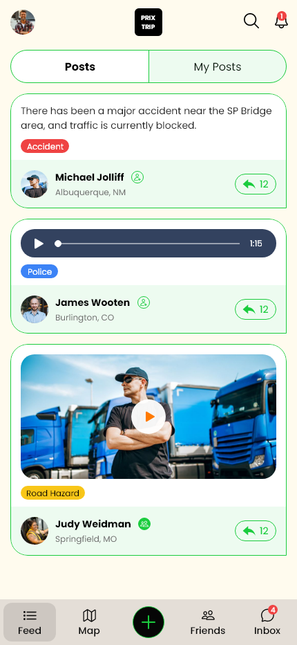PrixTrip Feed - Real-time road updates