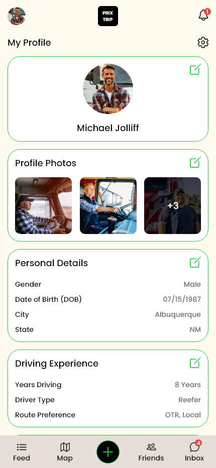 PrixTrip Profile - Trucker community profile
